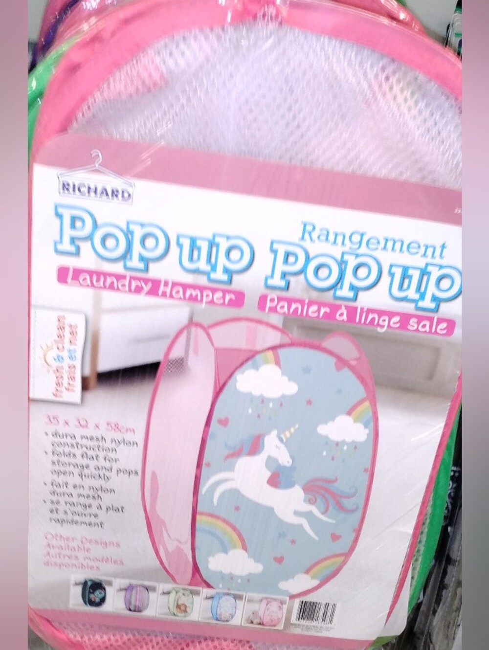 Kids' Pink Unicorn Pop-Up Laundry Hamper